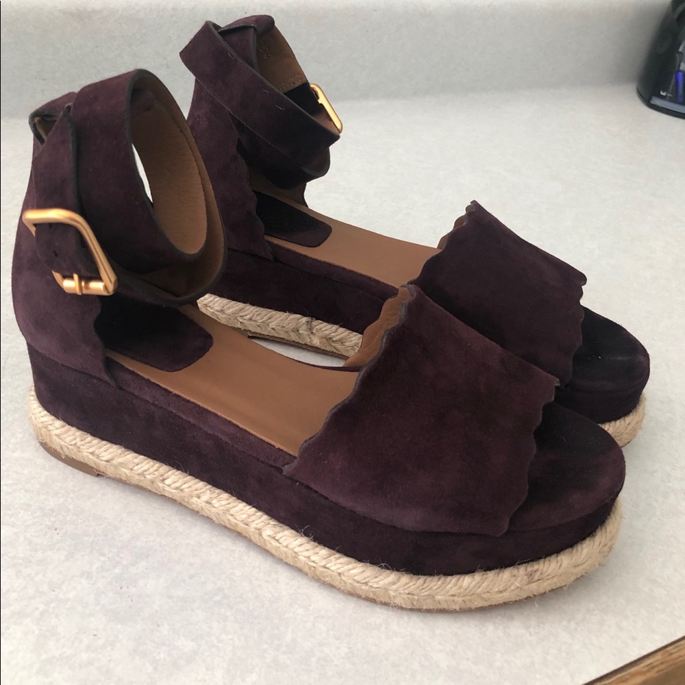 Chloe Lauren Espadrille Wedge Sandals- Deep Purple